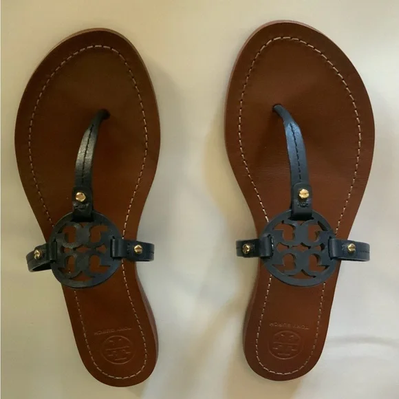 Tory Burch Gabriel Leather Flat Thong Sandals Size 8 - Picture 2 of 8